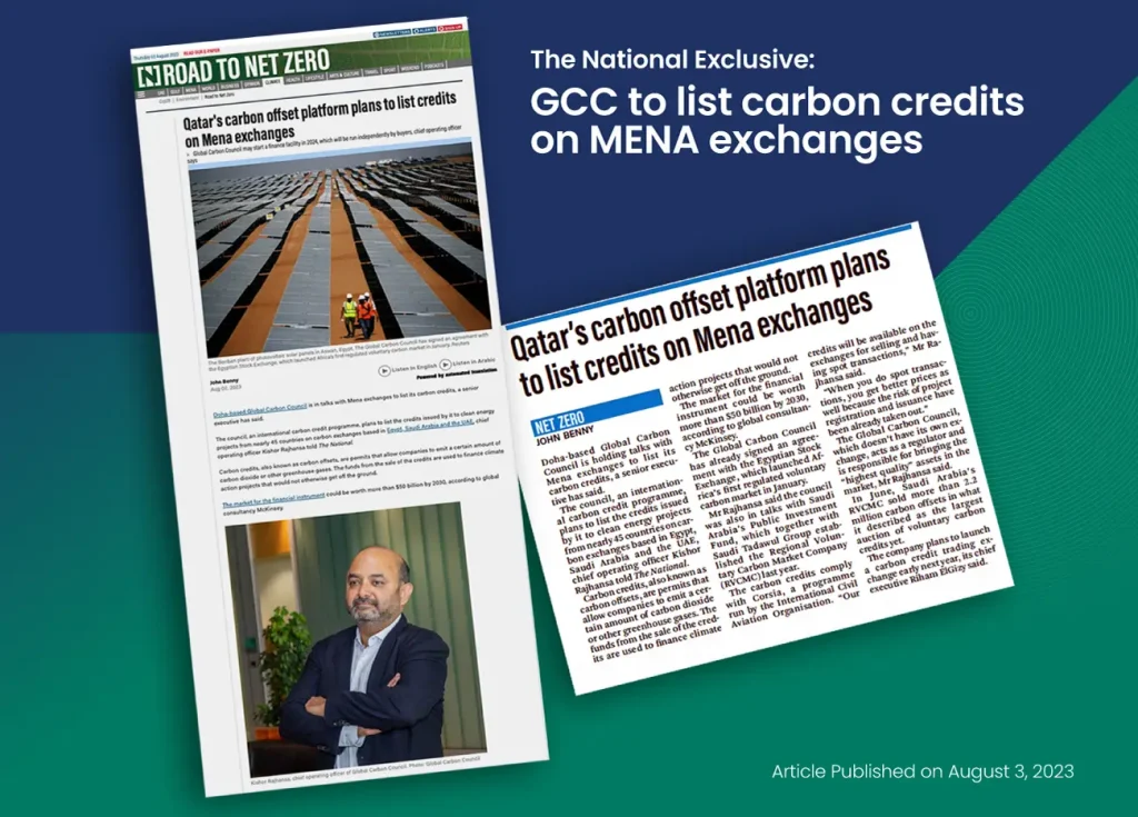 Doha-based Global Carbon Council to list carbon credits on MENA exchanges, supporting clean energy in 45 nations via platforms in Egypt, UAE, and Saudi Arabia.
