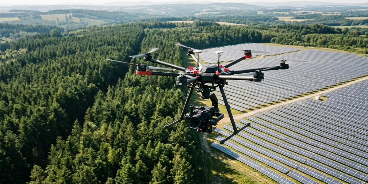 drone over solar panels